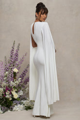 White Maternity Maxi Dress With Cape Sleeves